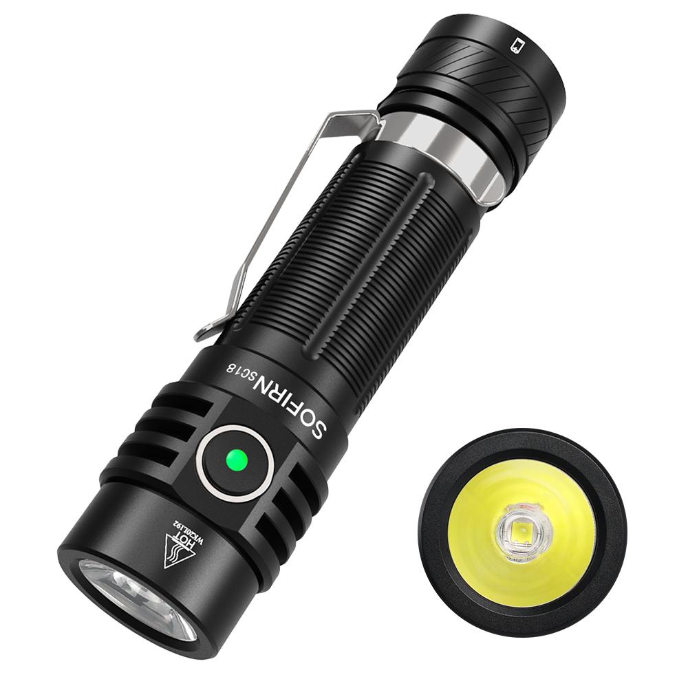 SC18 1800lm EDC Flashlight USB C Rechargeable SST40 LED 18650 Torch TIR Optics Lens Lantern with Power Indicator SC18 1800lm EDC Flashlight USB C Rechargeable SST40 LED 18650 Torch TIR Optics Lens Lantern with Power Indicator