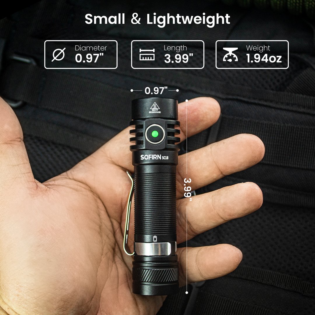 SC18 1800lm EDC Flashlight USB C Rechargeable SST40 LED 18650 Torch TIR Optics Lens Lantern with Power Indicator
