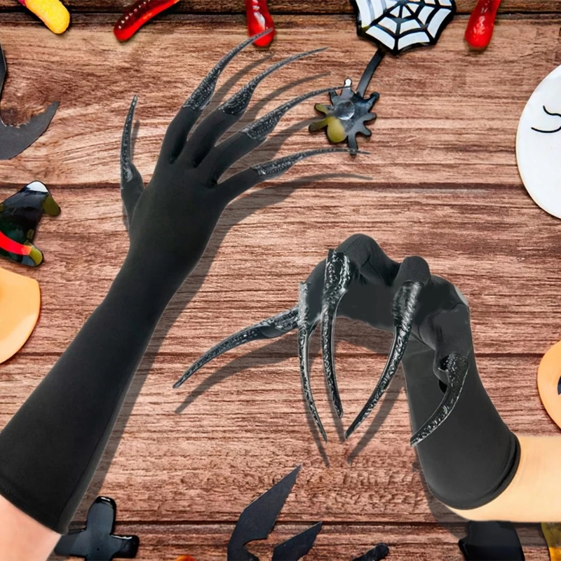 Scary Long Nails Gloves Cosplay Party Costume Accessories Halloween Party Gloves Roleplay Finger Nails Gloves