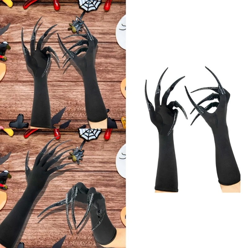 Scary Long Nails Gloves Cosplay Party Costume Accessories Halloween Party Gloves Roleplay Finger Nails Gloves