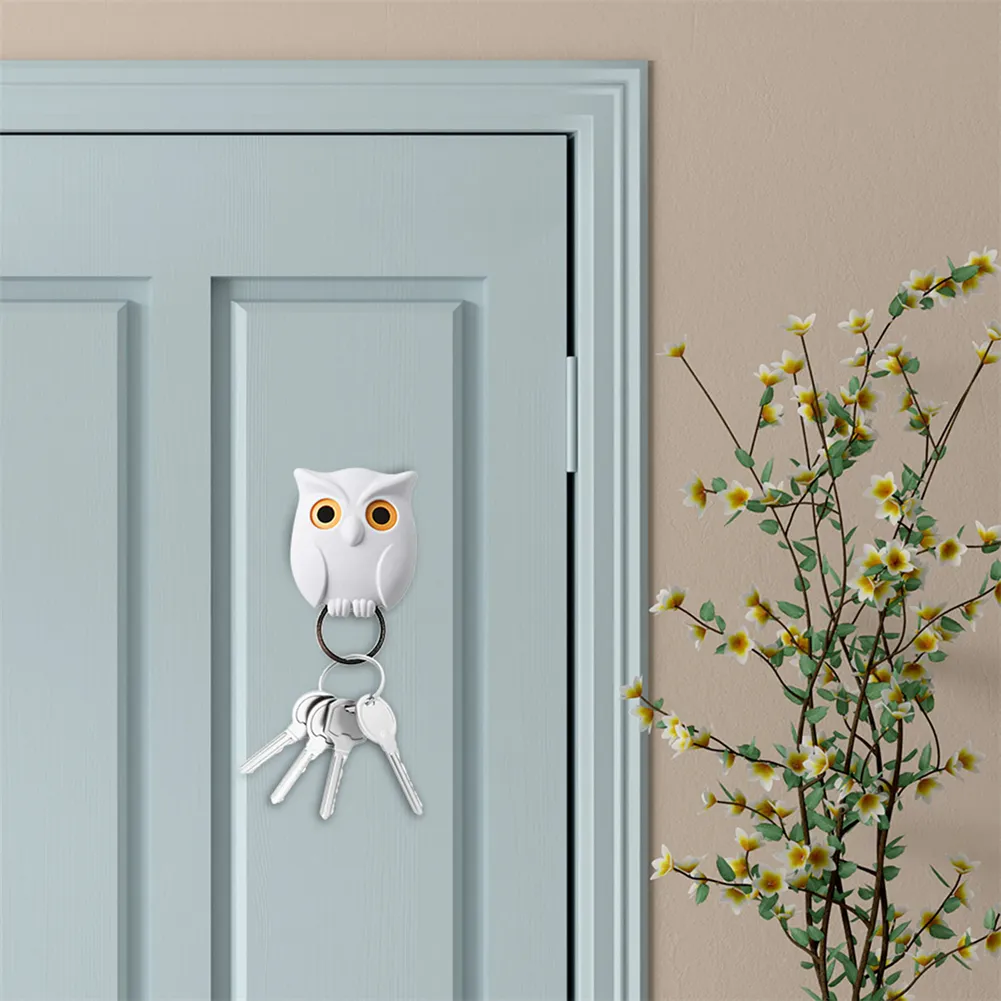 Scary Night Owl Magnetic Key Hooks Adhesive Hold Keychain Key Hanger Will Open Eyes Wall Decorative Hook For Kitchen