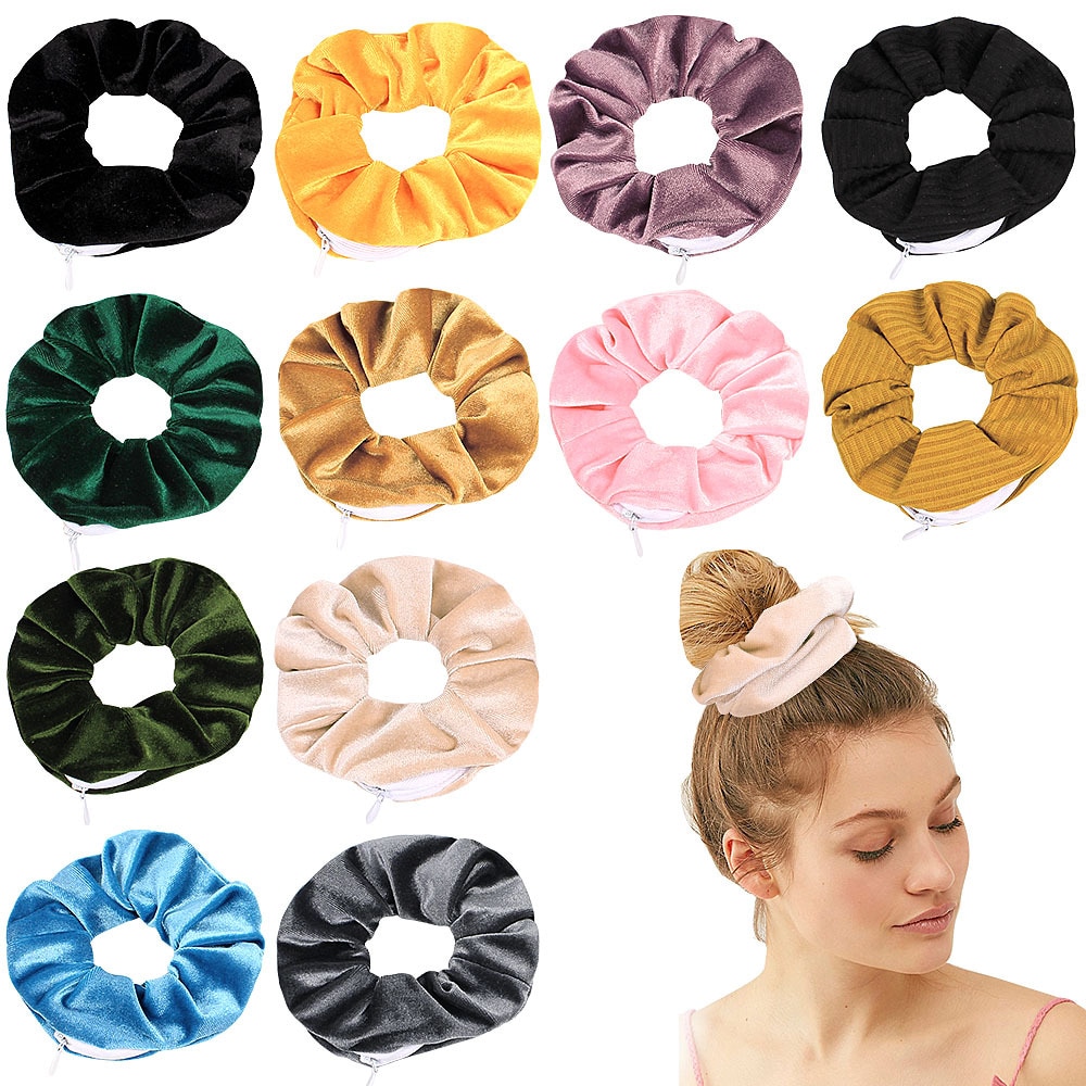 Scrunchie with Pocket Elastic Hair Accessory Scrunchie with Pocket Elastic Hair Accessory