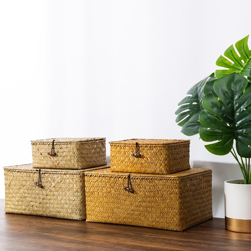 Seagrass Box Woven Storage Organizer