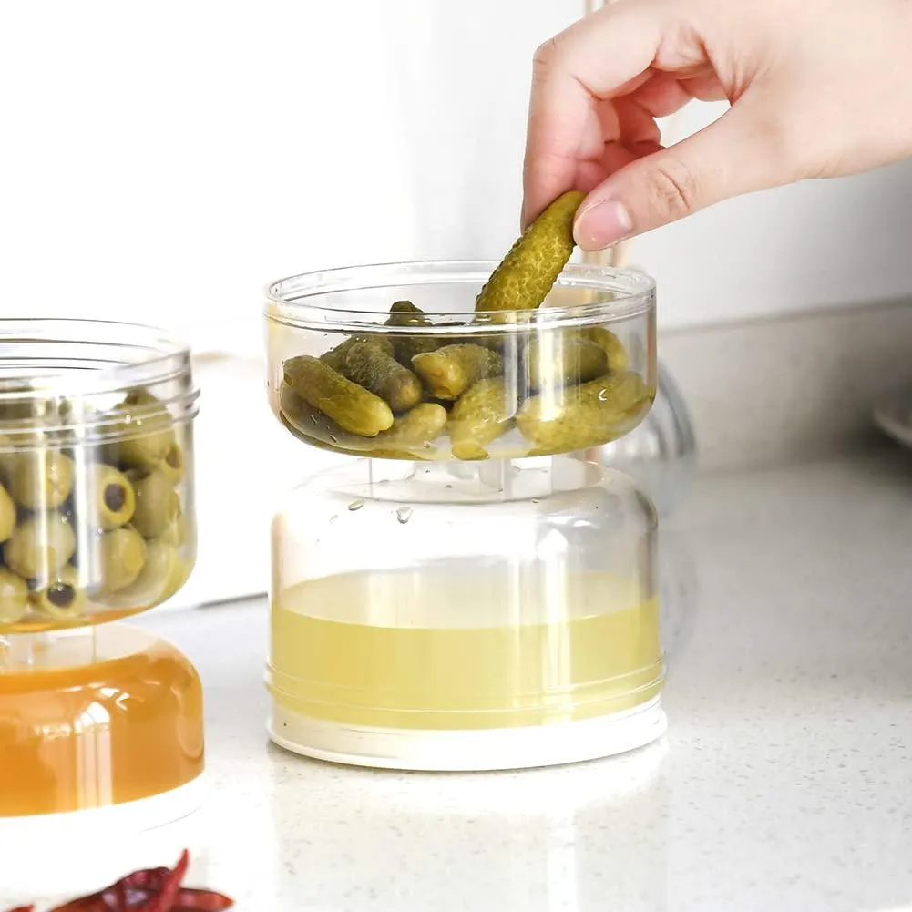 Sealed Jar for Pickle Home Wet and Dry Separation Pickle Jar with Flip Container and Strainer Hourglass Design Olives