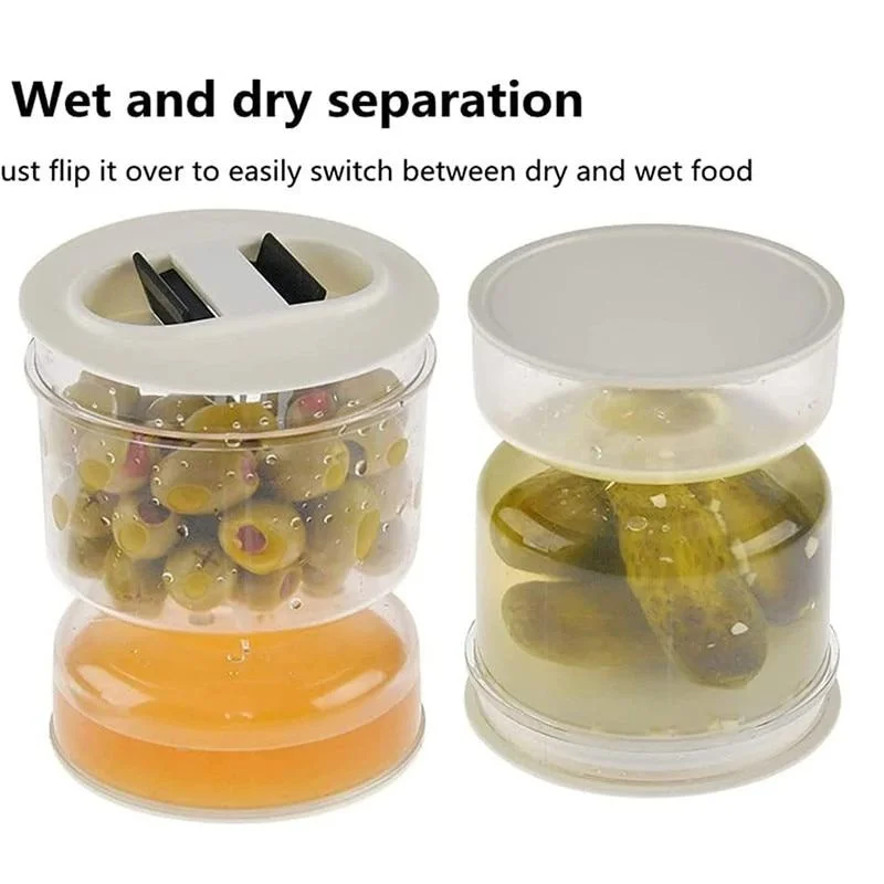 Sealed Jar for Pickle Home Wet and Dry Separation Pickle Jar with Flip Container and Strainer Hourglass Design Olives