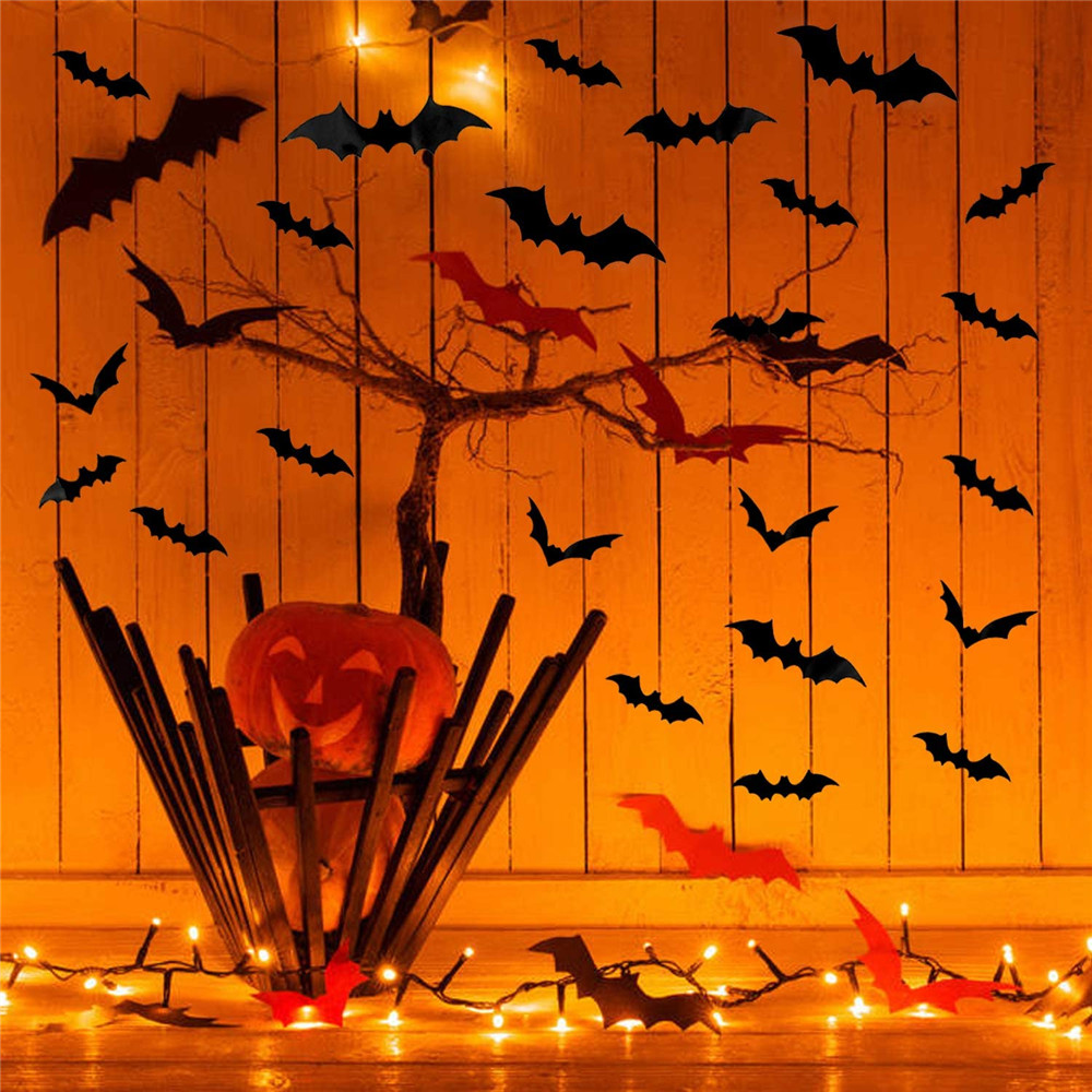 Self Adhesive 3D Bats Wall Decor (48 pcs)