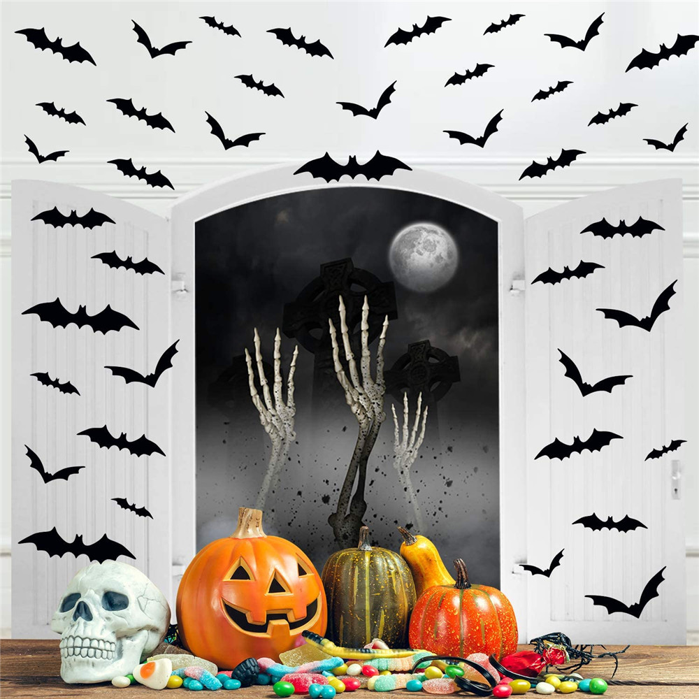 Self Adhesive 3D Bats Wall Decor (48 pcs)