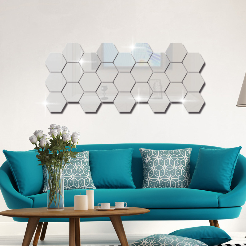 Self Adhesive Hexagon Wall Mirror (12 pcs) Self Adhesive Hexagon Wall Mirror (12 pcs)