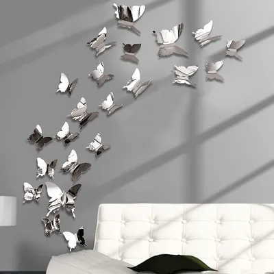 Self Adhesive Mirror 3D Butterfly Wall Decor (12 pcs)