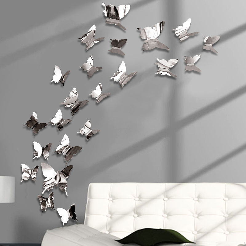 Self Adhesive Mirror 3D Butterfly Wall Decor (12 pcs) Self Adhesive Mirror 3D Butterfly Wall Decor (12 pcs)