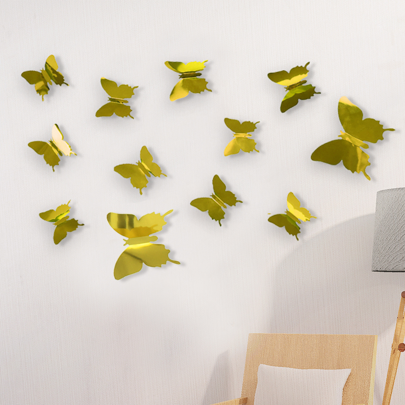 Self Adhesive Mirror 3D Butterfly Wall Decor (12 pcs)
