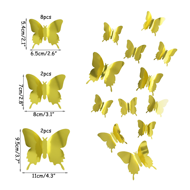 Self Adhesive Mirror 3D Butterfly Wall Decor (12 pcs)