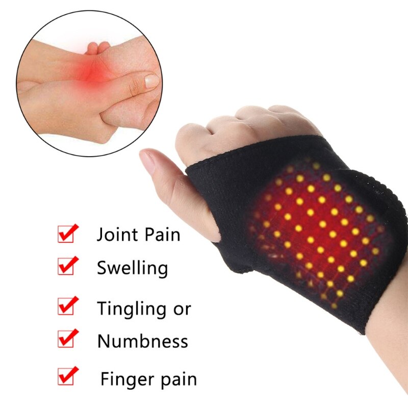 Self Heating Wrist Band Magnetic Therapy Support Brace Wrap Heated Hand Warmer Compression Pain Relief Wristband
