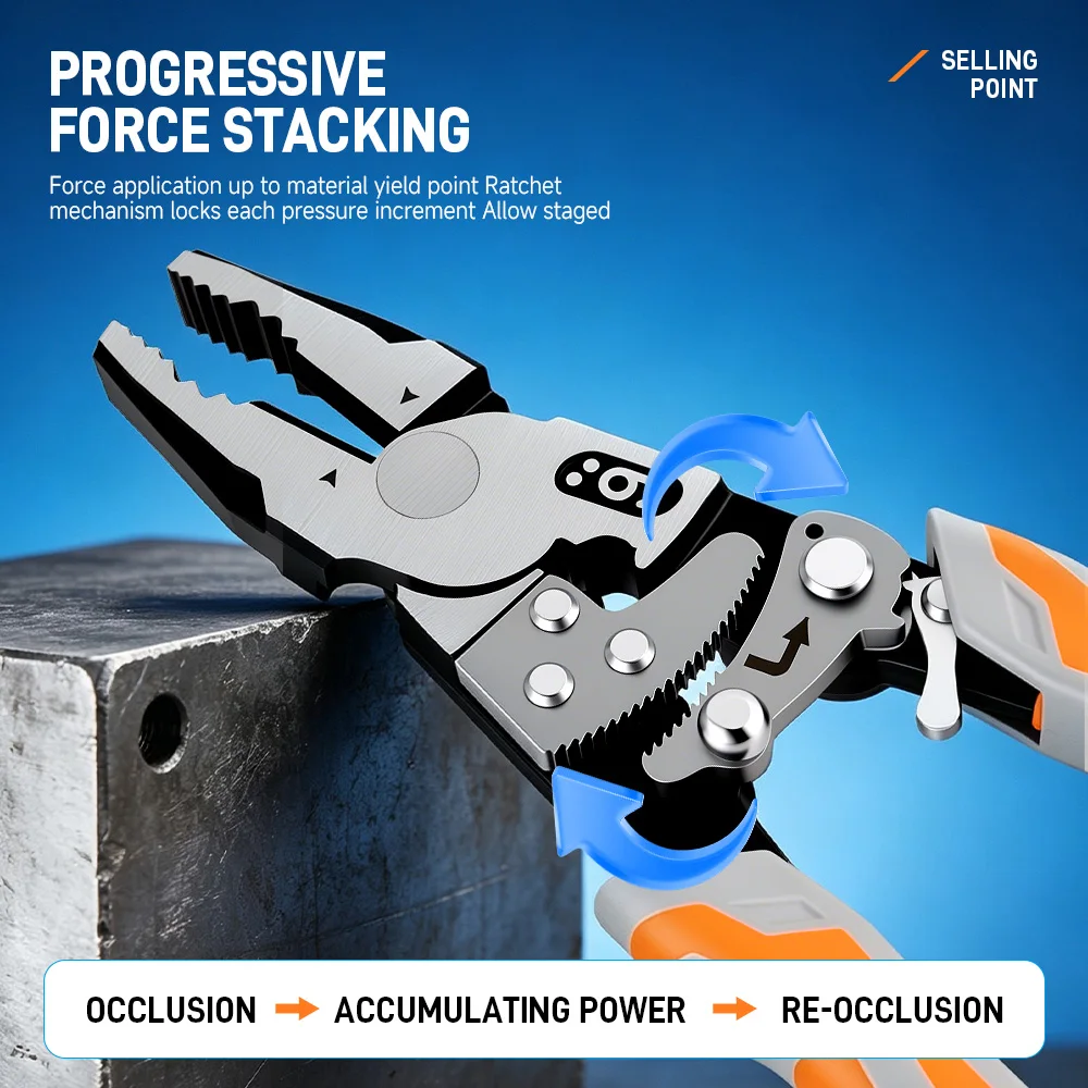 Self-Locking Ratchet Pliers Wire Cutter Multifunctional Electrician Pliers for Cable Cutting Stripping Repair Hand Tools