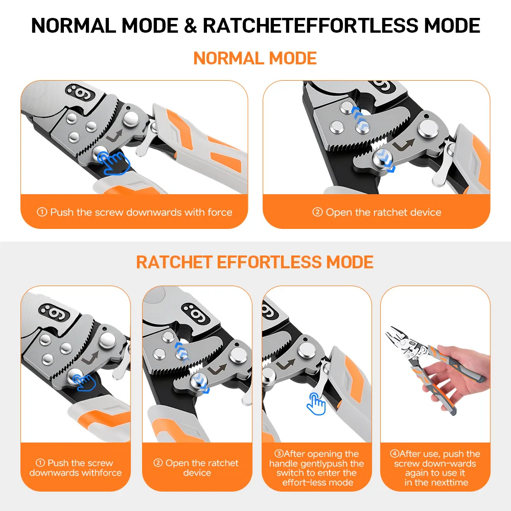 Self-Locking Ratchet Pliers Wire Cutter Multifunctional Electrician Pliers for Cable Cutting Stripping Repair Hand Tools
