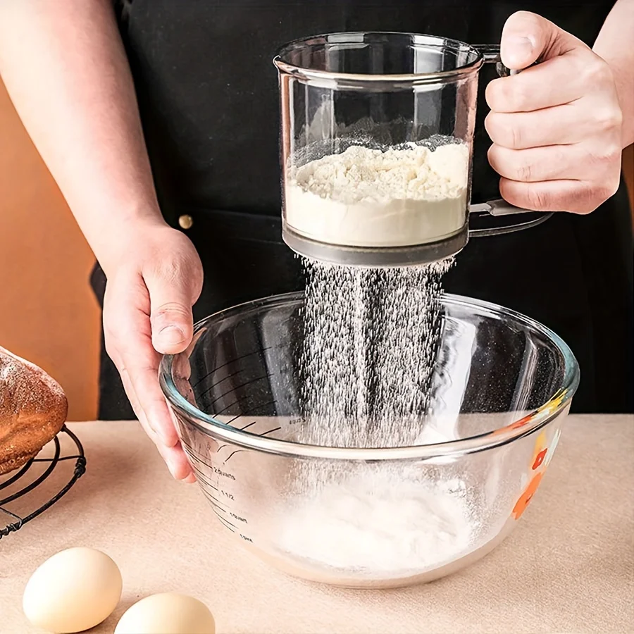 Semi-Automatic Flour Sifter With Hand Press Design Transparent Flour Sieve Non-stick Baking Tools Kitchen Gadgets