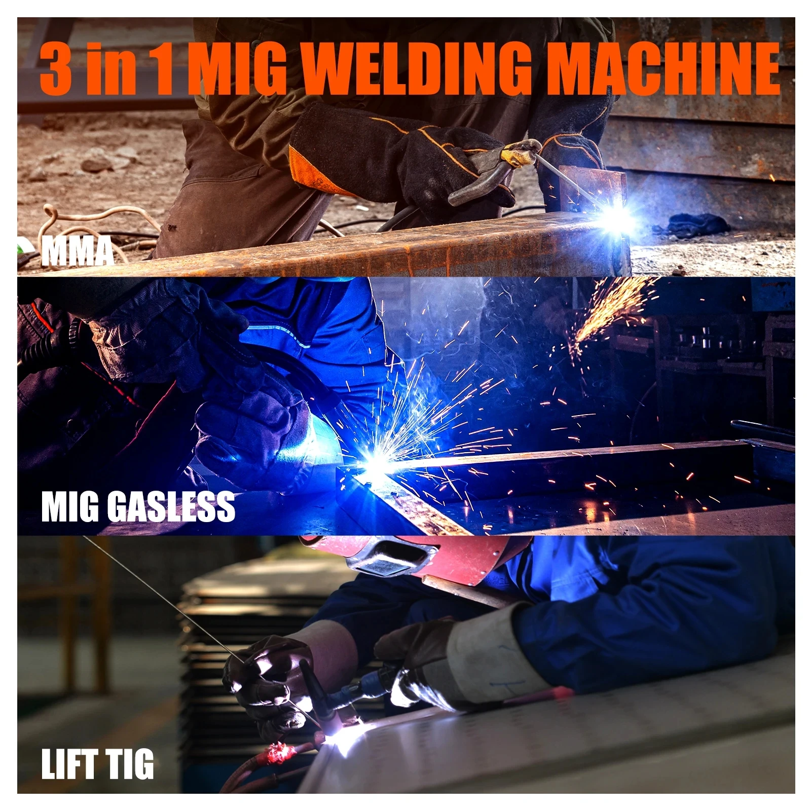 Semi-Automatic Welding Machine 200A 3 in 1 Welding Machine MIG/MMA/LIFT TIG No Gas Welding Equipment IGBT Inverter