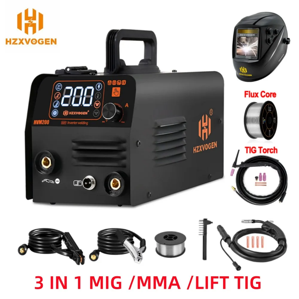 Semi-Automatic Welding Machine 200A 3 in 1 Welding Machine MIG/MMA/LIFT TIG No Gas Welding Equipment IGBT Inverter