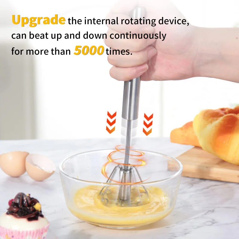 Semi Automatic Whisk Mixer Egg Beater Stainless Steel Manual Hand Mixer Self-Turning Cream Utensils Kitchen Mixer Egg