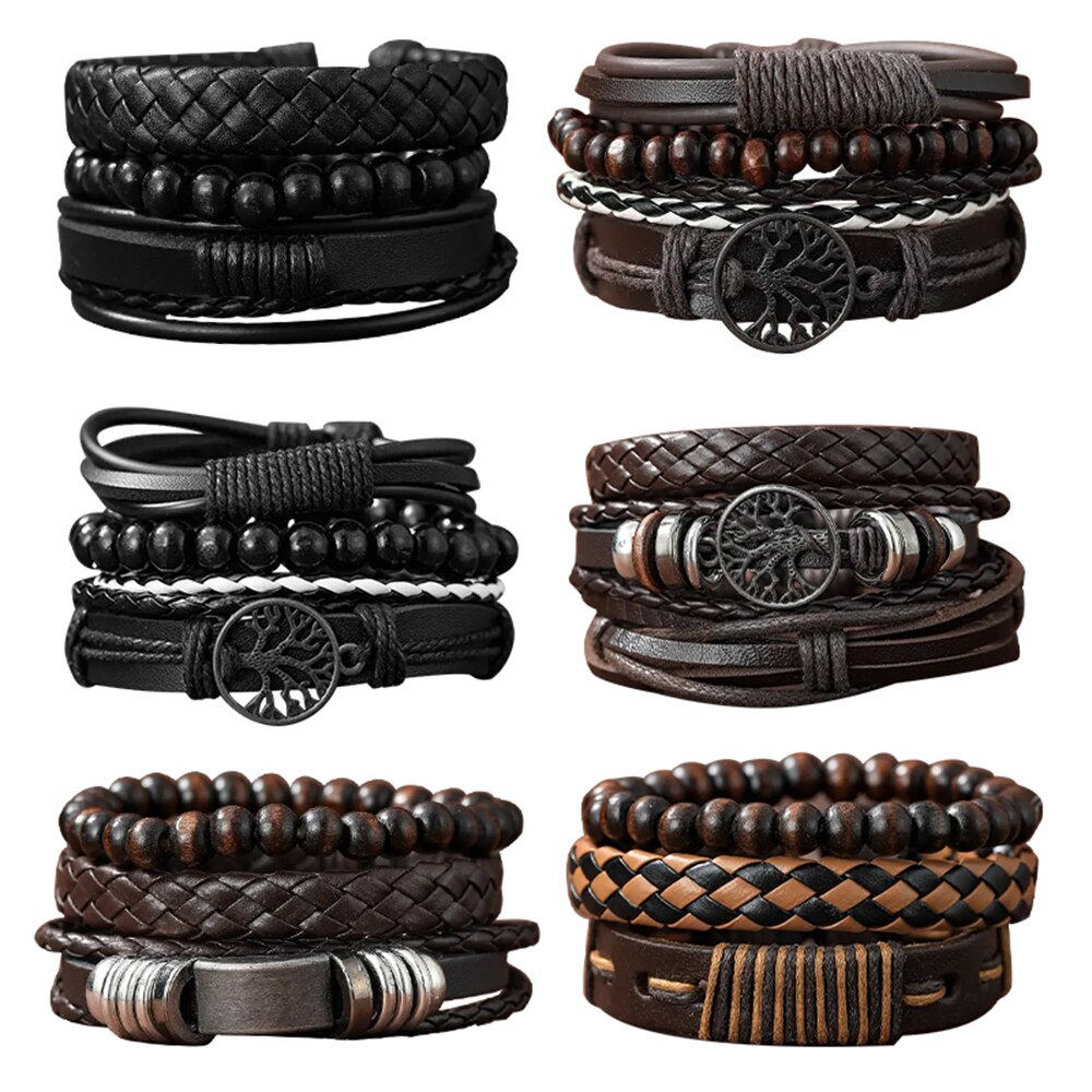 Set Of 3 Black Handmade Woven Pu Leather Bracelet for Men Multi Pack Fashion Vintage Braided Bangle As Birthday Gift Set Of 3 Black Handmade Woven Pu Leather Bracelet for Men Multi Pack Fashion Vintage Braided Bangle As Birthday Gift