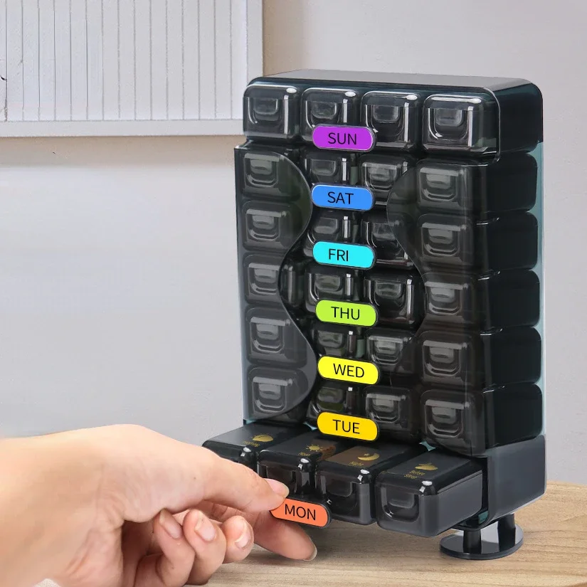 Seven Days a Week Early, Mid and Late to Remind 28 Large Capacity Pills Dispensed Mini Carry the Elderly Medicine Box Seven Days a Week Early, Mid and Late to Remind 28 Large Capacity Pills Dispensed Mini Carry the Elderly Medicine Box