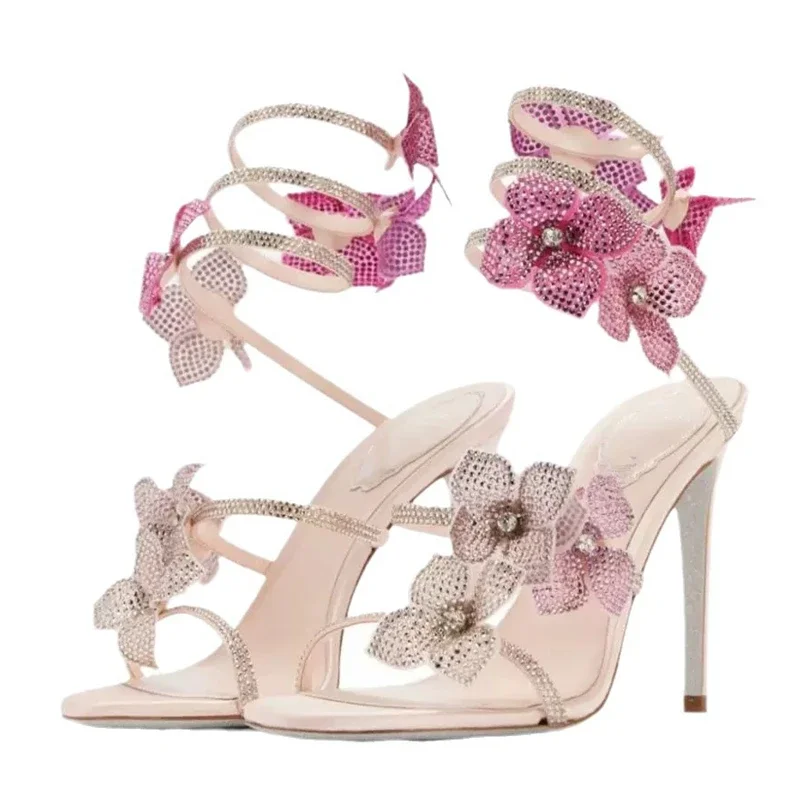 Sexy Crystal Flower Narrow Band Ankle Strap Sandals Woman Thin High Heels Street Style Pole Dancing Ladies Shoes Sexy Crystal Flower Narrow Band Ankle Strap Sandals Woman Thin High Heels Street Style Pole Dancing Ladies Shoes