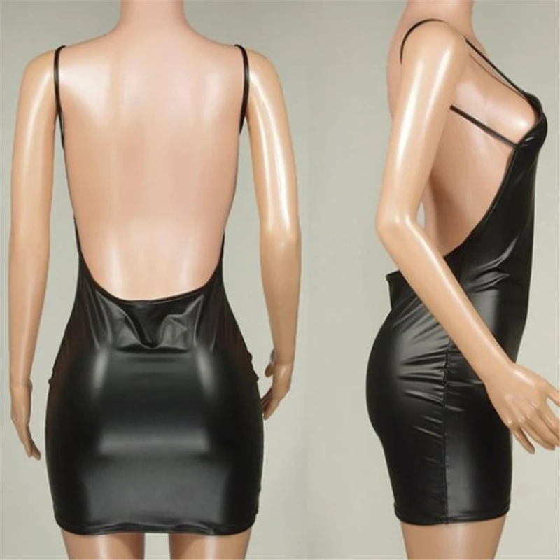 Sexy Faux Leather Dress Backless Club Party Short Dress Solid Black Wet Look Latex Bodycon Push Up Bra Mini Micro Dress Sexy Faux Leather Dress Backless Club Party Short Dress Solid Black Wet Look Latex Bodycon Push Up Bra Mini Micro Dress