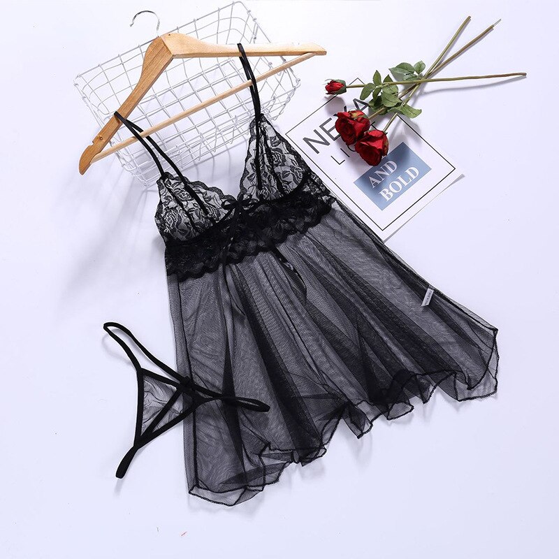 Sexy Lingerie Lace Strap Suspender Skirt Front Slit Nightdress Pajamas Lightweight Sleeping Underwear