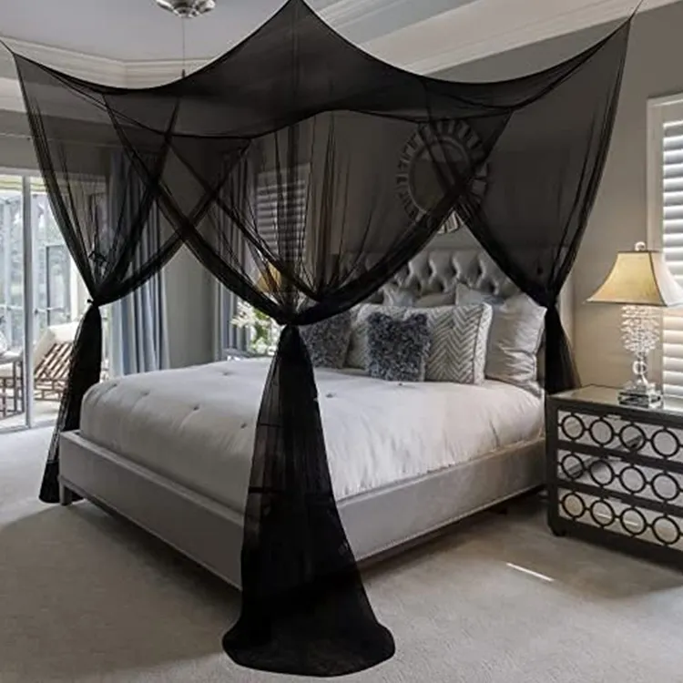 Sexy Mosquito Net Palace Four Door King/Queen Double Size Home Single Bed Prevent Insect Outdoor Square Grace White