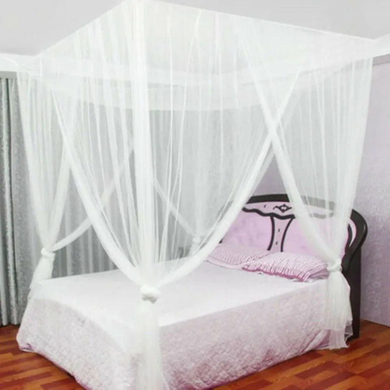 Sexy Mosquito Net Palace Four Door King/Queen Double Size Home Single Bed Prevent Insect Outdoor Square Grace White