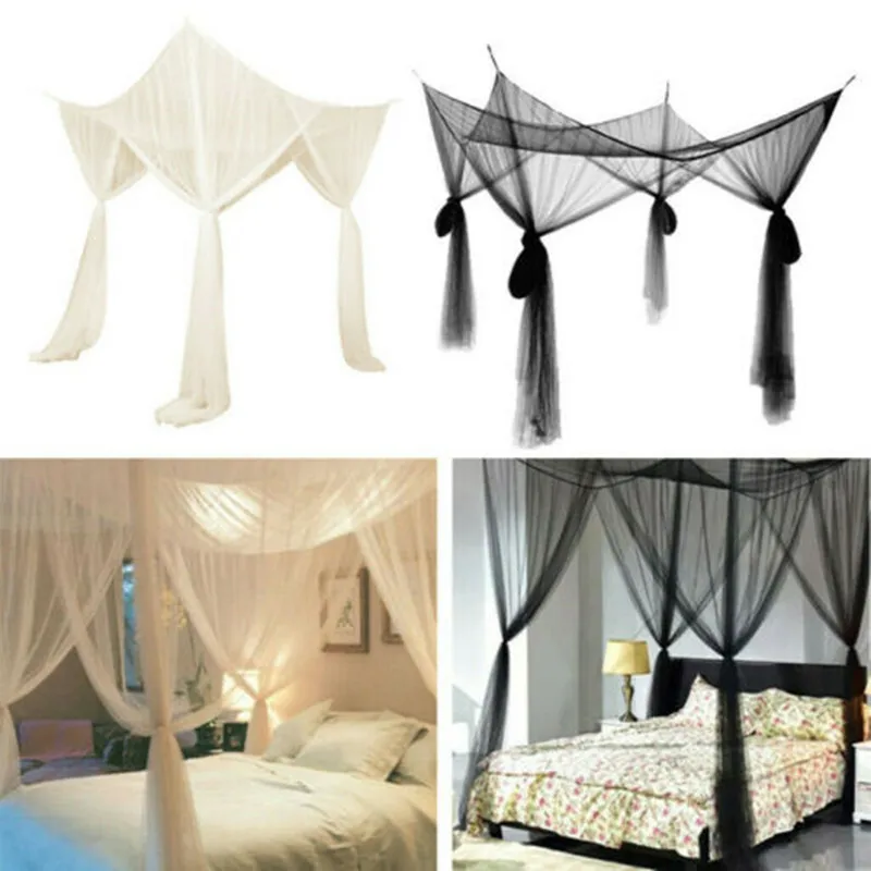 Sexy Mosquito Net Palace Four Door King/Queen Double Size Home Single Bed Prevent Insect Outdoor Square Grace White