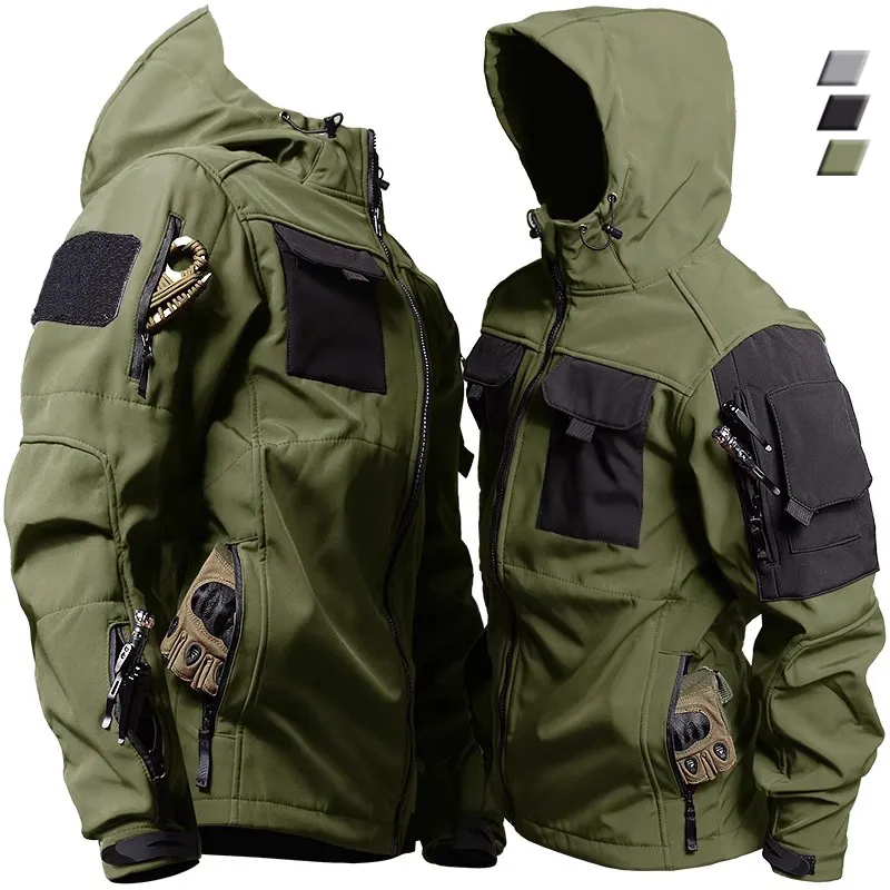Shark Skin Tactical Jackets Men Military Soft Shell Waterproof Windproof Hooded Jacket Outdoor Functional Uniforms