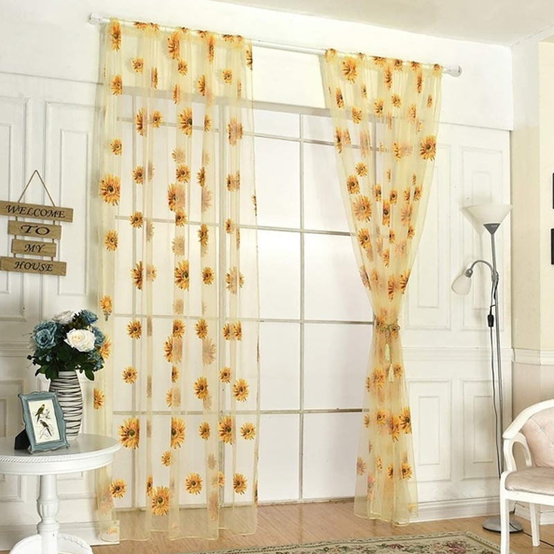 Sheer Tulle Sunflower Curtain