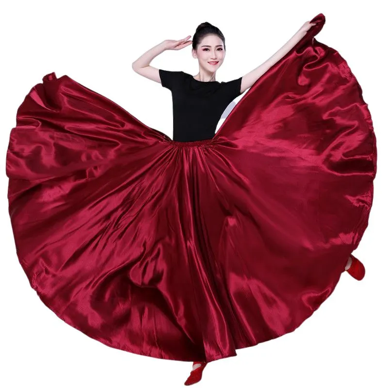 Shining Satin Long Spanish Skirt Swing Dancing Skirt Belly Dance skirt Sun Skirt
