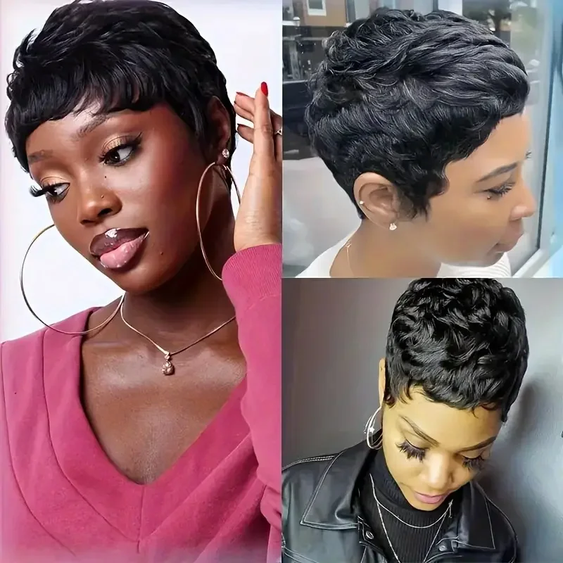 Short Bob Straight Human Hair Wigs Natural Color Brazilian Remy Hair Pixie Cut Wig Cheap Human Hair Wig For Black Women