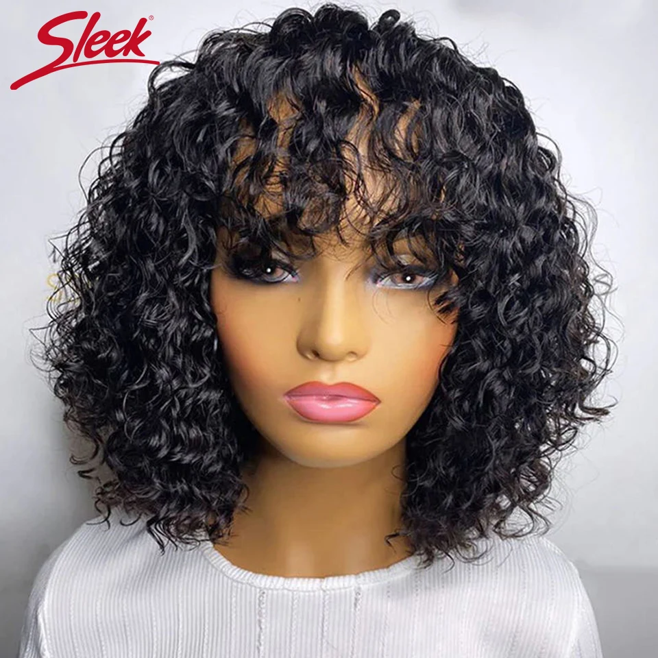 Short Pixie Bob Cut Human Hair Wigs With Bangs Jerry Curly Non lace front Wig Highlight Honey Blonde Colored Wigs For