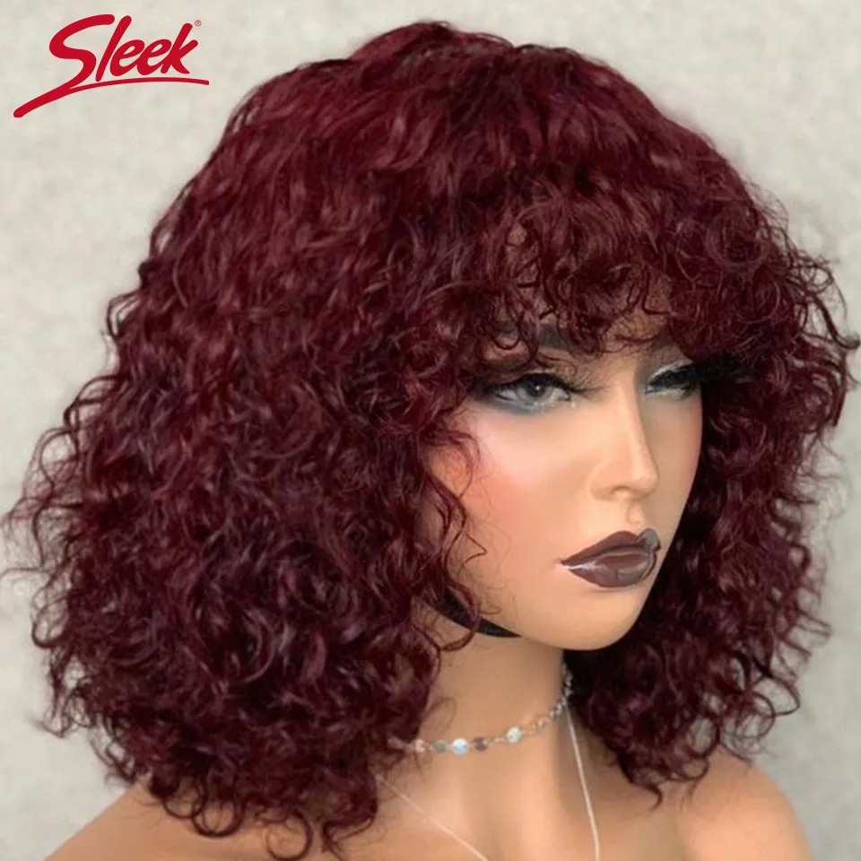 Short Pixie Bob Cut Human Hair Wigs With Bangs Jerry Curly Non lace front Wig Highlight Honey Blonde Colored Wigs For
