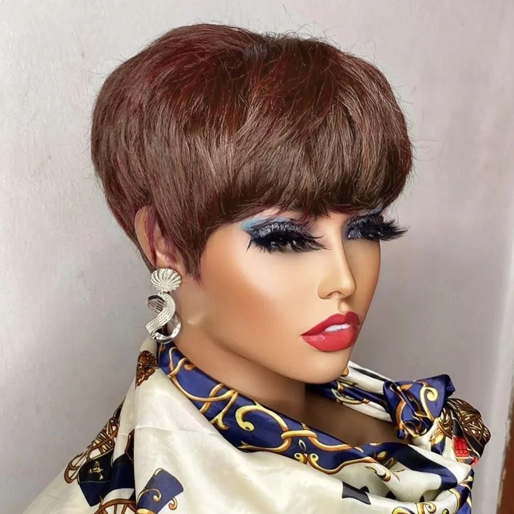 Short Pixie Cut Wig Human Hair For Black Women Machine Made Wigs With Bangs Colored Brazilian Wig Human Hair Wigs Short Pixie Cut Wig Human Hair For Black Women Machine Made Wigs With Bangs Colored Brazilian Wig Human Hair Wigs