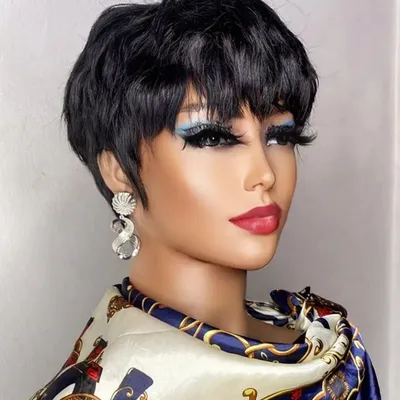 Short Pixie Cut Wig Human Hair For Black Women Machine Made Wigs With Bangs Colored Brazilian Wig Human Hair Wigs Short Pixie Cut Wig Human Hair For Black Women Machine Made Wigs With Bangs Colored Brazilian Wig Human Hair Wigs