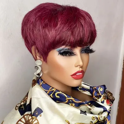 Short Pixie Cut Wig Human Hair For Black Women Machine Made Wigs With Bangs Colored Brazilian Wig Human Hair Wigs Short Pixie Cut Wig Human Hair For Black Women Machine Made Wigs With Bangs Colored Brazilian Wig Human Hair Wigs