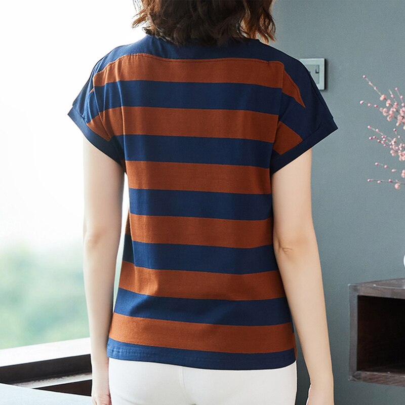Short Sleeve Cotton Ladies Striped Top Short Sleeve Cotton Ladies Striped Top