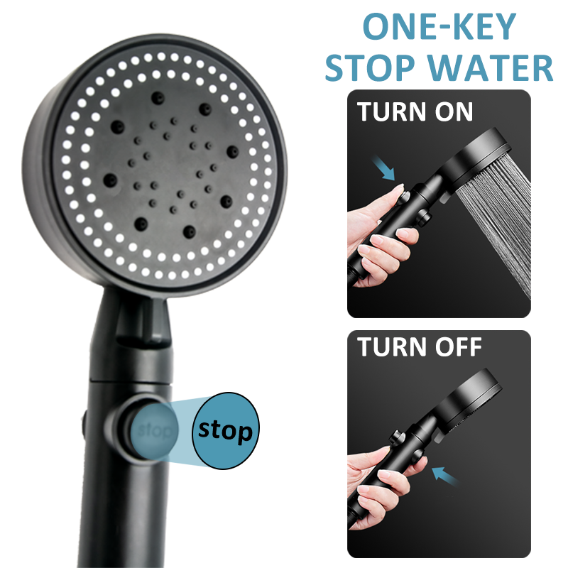 Shower Head Water Saving 5 Mode Adjustable High Pressure Shower One Key Stop Water Massage Eco Shower Bathroom