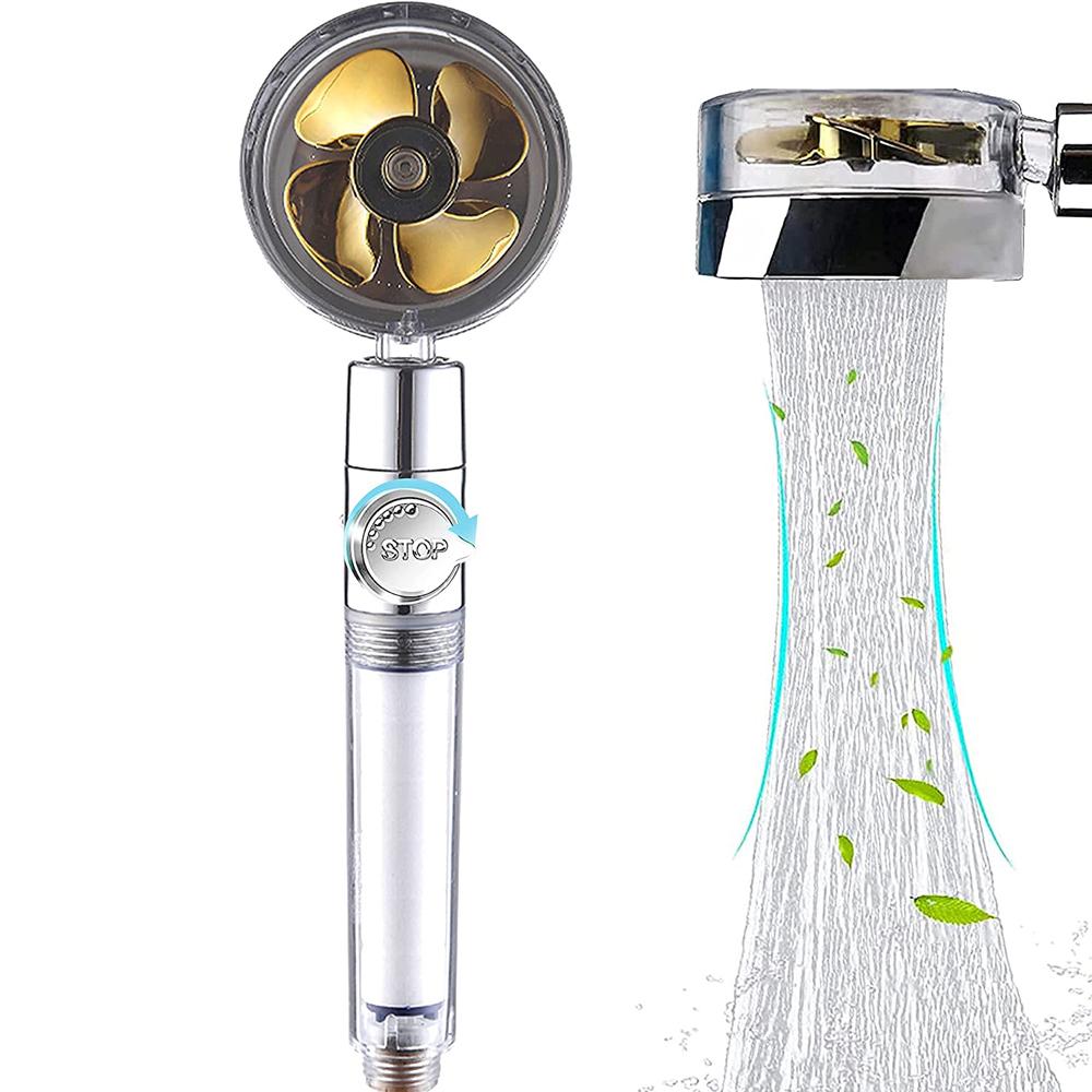 Shower Head Water Saving High Pressure Handheld Turbo Propeller Showerhead Adjustable Water Flow Bathroom Filter Nozzle