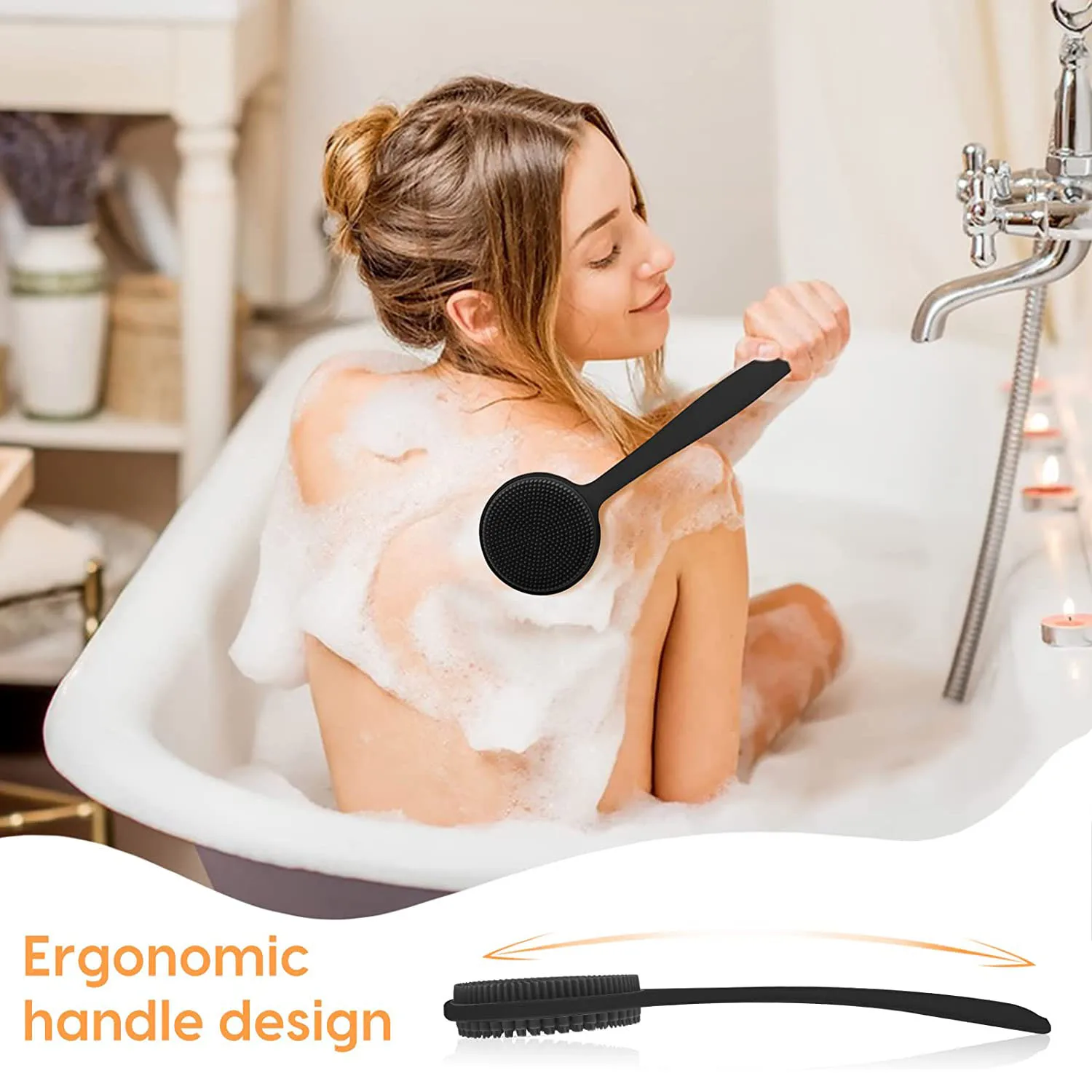 Silicone Back Scrubber for Shower, Bath Body Brush with Long Handle,Double Sided Shower Brush for Shower Exfoliating Silicone Back Scrubber for Shower, Bath Body Brush with Long Handle,Double Sided Shower Brush for Shower Exfoliating
