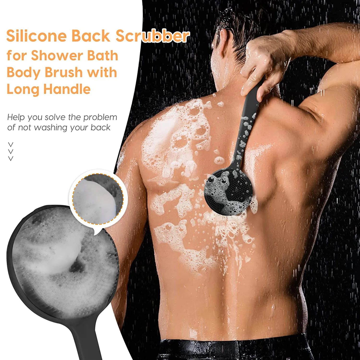 Silicone Back Scrubber for Shower, Bath Body Brush with Long Handle,Double Sided Shower Brush for Shower Exfoliating Silicone Back Scrubber for Shower, Bath Body Brush with Long Handle,Double Sided Shower Brush for Shower Exfoliating