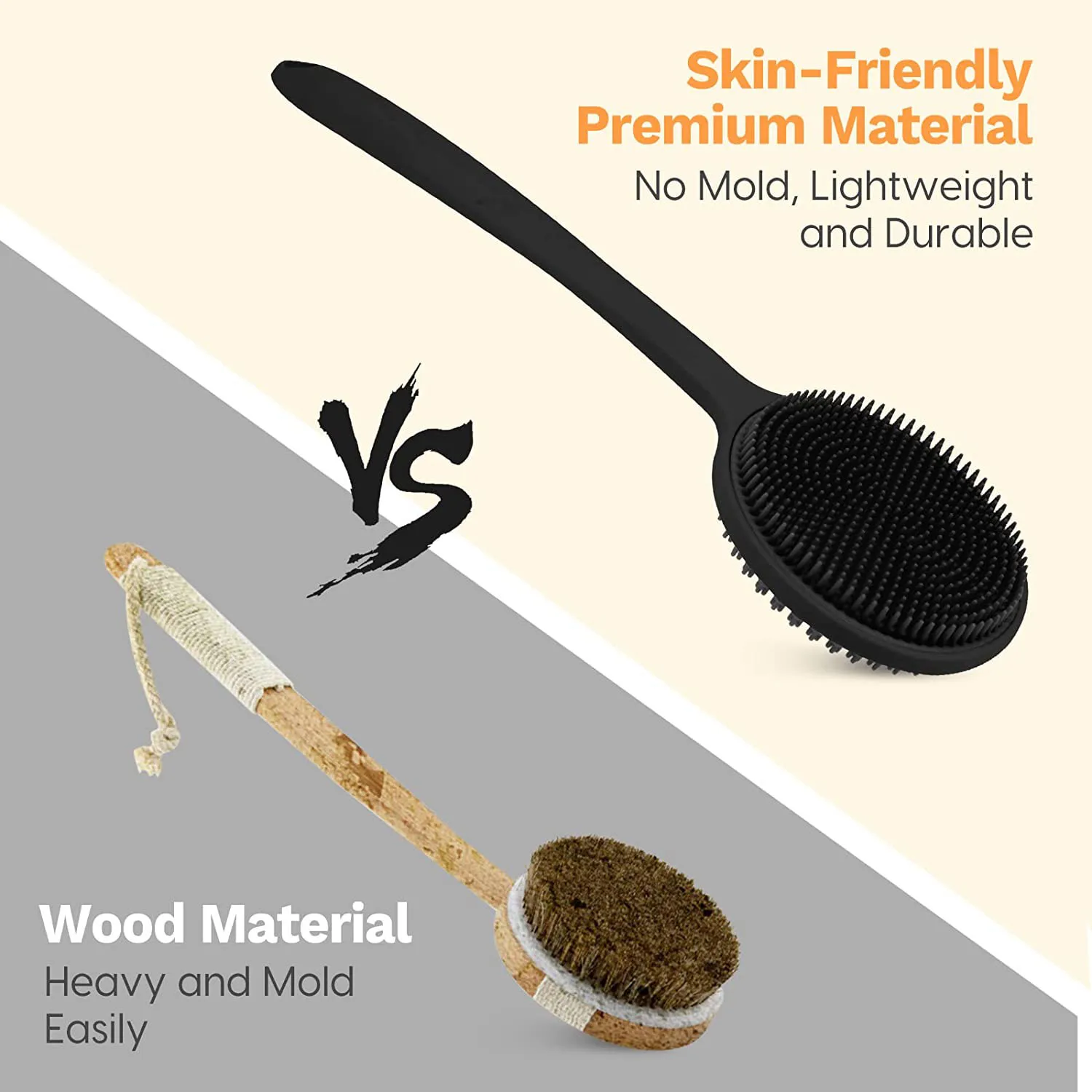 Silicone Back Scrubber for Shower, Bath Body Brush with Long Handle,Double Sided Shower Brush for Shower Exfoliating Silicone Back Scrubber for Shower, Bath Body Brush with Long Handle,Double Sided Shower Brush for Shower Exfoliating