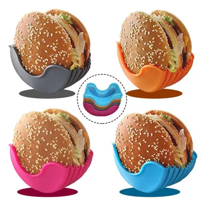 Silicone Hamburger Holder Non-contact Food Cookware Anti-dropping Fixed Box Washable Retractable Gadgets