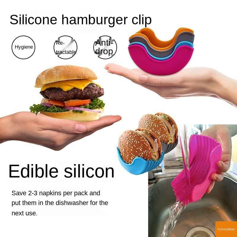 Silicone Hamburger Holder Non-contact Food Cookware Anti-dropping Fixed Box Washable Retractable Gadgets