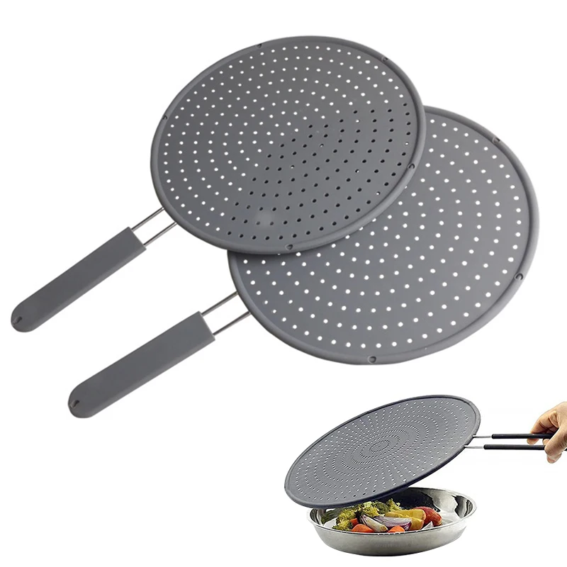 Silicone Kitchen Splatter Screen with Handle Heat-resisting Oil Splash Guard Drain Board Cover Kitchen Frying Pan Lid Silicone Kitchen Splatter Screen with Handle Heat-resisting Oil Splash Guard Drain Board Cover Kitchen Frying Pan Lid
