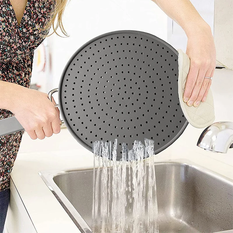 Silicone Kitchen Splatter Screen with Handle Heat-resisting Oil Splash Guard Drain Board Cover Kitchen Frying Pan Lid Silicone Kitchen Splatter Screen with Handle Heat-resisting Oil Splash Guard Drain Board Cover Kitchen Frying Pan Lid